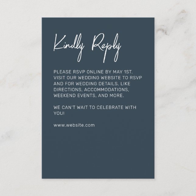 Minimalistisch Typografie Indigo Blue RSVP Karte (Vorderseite)
