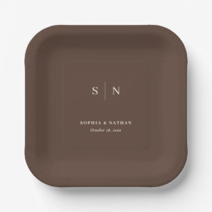 Minimalistisch und chic Braun Hochzeit Pappteller