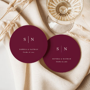 Minimalistisch und Chic Burgund Hochzeit Runder Pappuntersetzer
