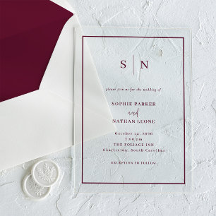 Minimalistisch und Chic   Burgunderrote Hochzeit m Acryleinladungen
