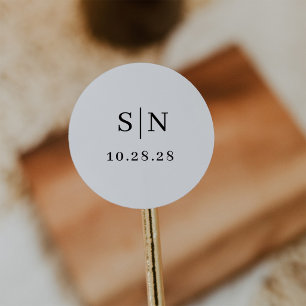 Minimalistisch und chic   Monogramm Schwarz und We Runder Aufkleber