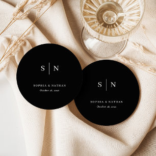 Minimalistisch und Chic Schwarz Hochzeit Runder Pappuntersetzer