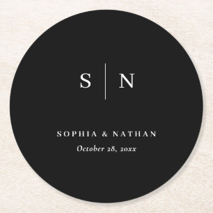 Minimalistisch und Chic Schwarz Hochzeit Runder Pappuntersetzer