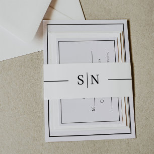 Minimalistisch und Linear Monogramm Schwarz und Einladungsbanderole