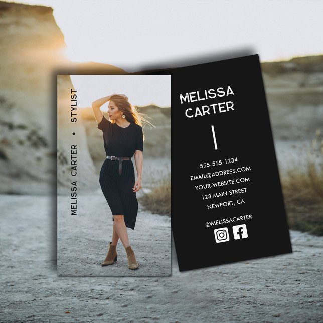 Minimalistisch Vollständiges Foto Einfach Visitenkarte (Minimalist full photo simple business cards with social media icons on the back)