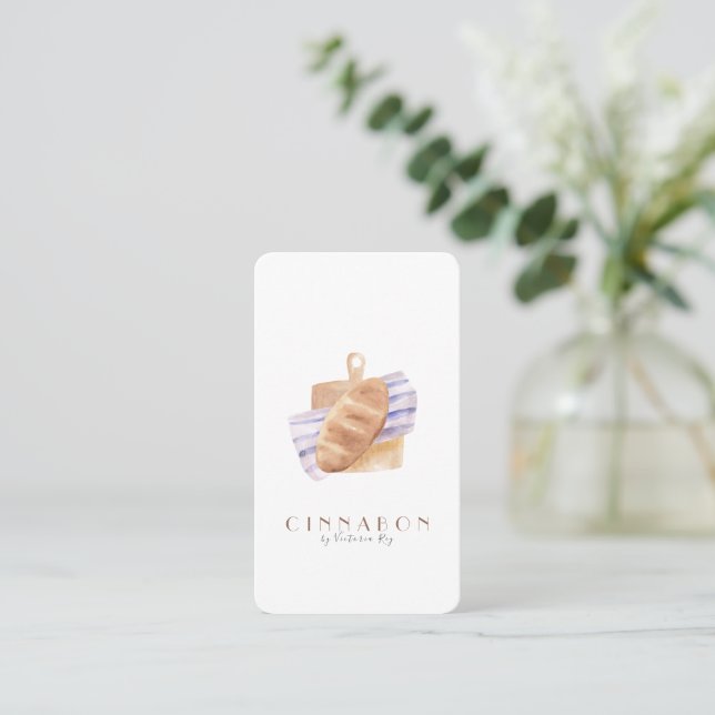 Minimalistisch | Wasserfarbe | Bäckerei | Caterer Visitenkarte (Stehend Vorderseite)