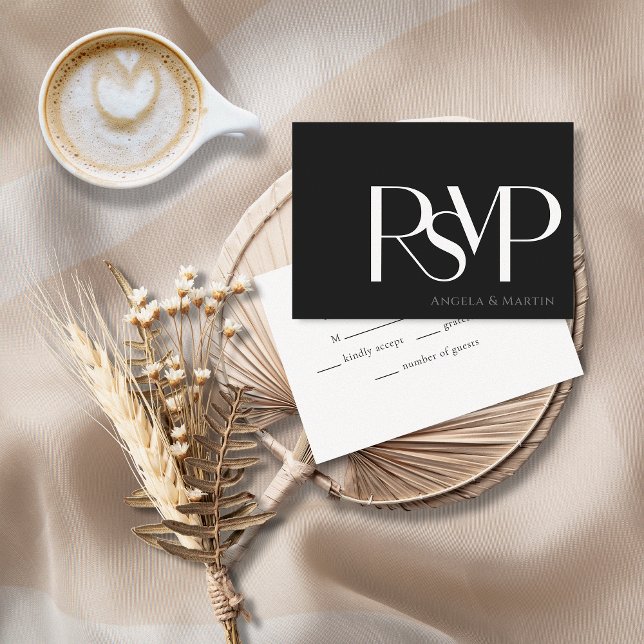 Minimalistisch weiß auf schwarzer RSVP-Karte RSVP Karte (Von Creator hochgeladen)