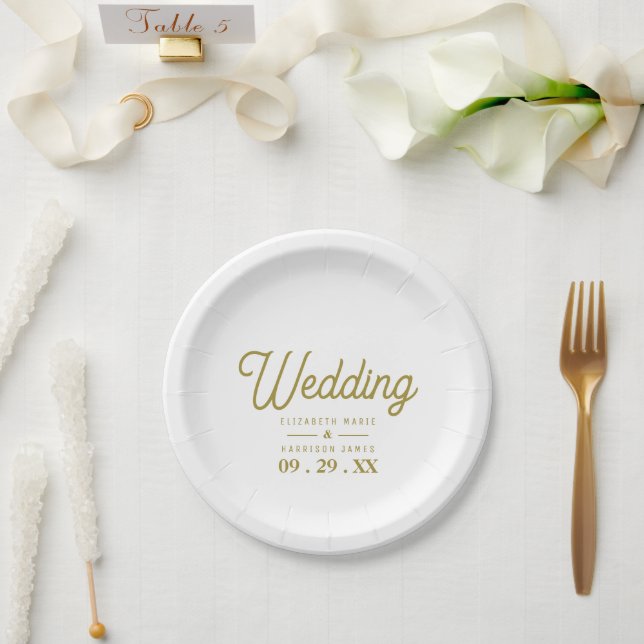 Minimalistisch - weiß & Gold - Hochzeit Pappteller (Hochzeit)