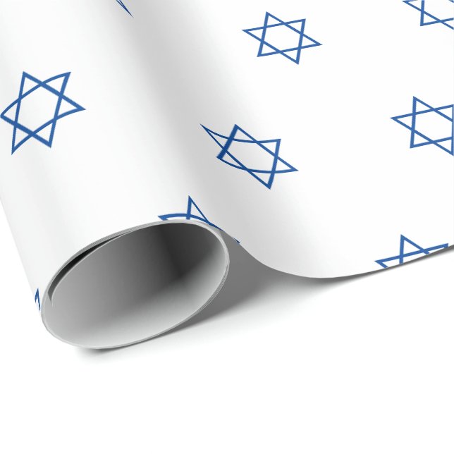Minimalistisch-weiß Magen David pattern Hanukkah Geschenkpapier (Rolleneckpunkt)