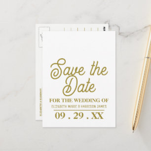 Minimalistisch, weiß und Gold, Hochzeit das Datum  Postkarte