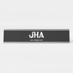 MINIMALISTISCH WEIßES DREIBUCHSTABIGES MONOGRAMM N SCHREIBTISCHNAMENSPLAKETTE