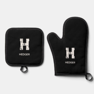 MINIMALISTISCH WEIßES EIN-BUCHSTABEN-MONOGRAMM NAM OFENHANDSCHUH & Topflappen-Set