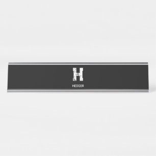 MINIMALISTISCH WEIßES EIN-BUCHSTABEN-MONOGRAMM NAM SCHREIBTISCHNAMENSPLAKETTE