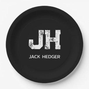 MINIMALISTISCH WEIßES ZWEI-BUCHSTABEN-MONOGRAMM NA PAPPTELLER