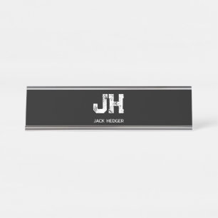 MINIMALISTISCH WEIßES ZWEI-BUCHSTABEN-MONOGRAMM NA SCHREIBTISCHNAMENSPLAKETTE