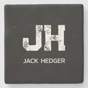 MINIMALISTISCH WEIßES ZWEI-BUCHSTABEN-MONOGRAMM NA STEINUNTERSETZER
