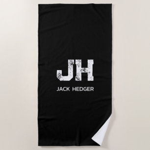 MINIMALISTISCH WEIßES ZWEI-BUCHSTABEN-MONOGRAMM-NA STRANDTUCH