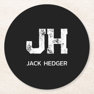 MINIMALISTISCH WEIßES ZWEIBUCHSTABEN-MONOGRAMM NAM RUNDER PAPPUNTERSETZER