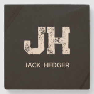 MINIMALISTISCH WEIßES ZWEIBUCHSTABEN-MONOGRAMM NAM STEINUNTERSETZER