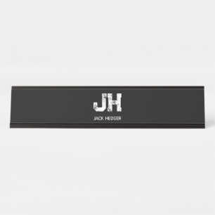 MINIMALISTISCH WEIßES ZWEIBUCHSTABIGES MONOGRAMM N SCHREIBTISCHNAMENSPLAKETTE