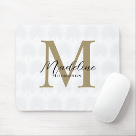 Minimalistisch White Gold Anahaw Leaf Script Monog Mousepad
