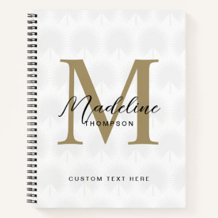Minimalistisch White Gold Anahaw Leaf Script Monog Notizbuch