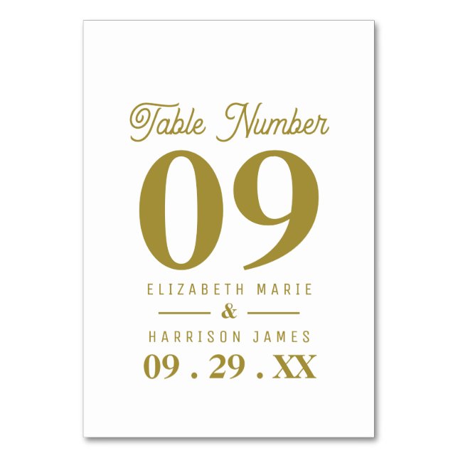 Minimalistisch - White & Gold - Hochzeit-Tischnumm Tischnummer (Vorderseite)