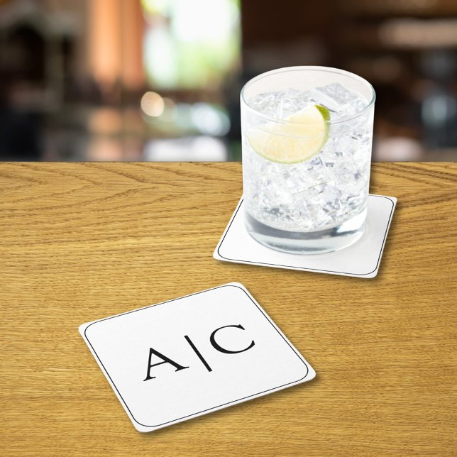 Minimalistisch-White-Monogram-Hochzeit Rechteckiger Pappuntersetzer (Von Creator hochgeladen)