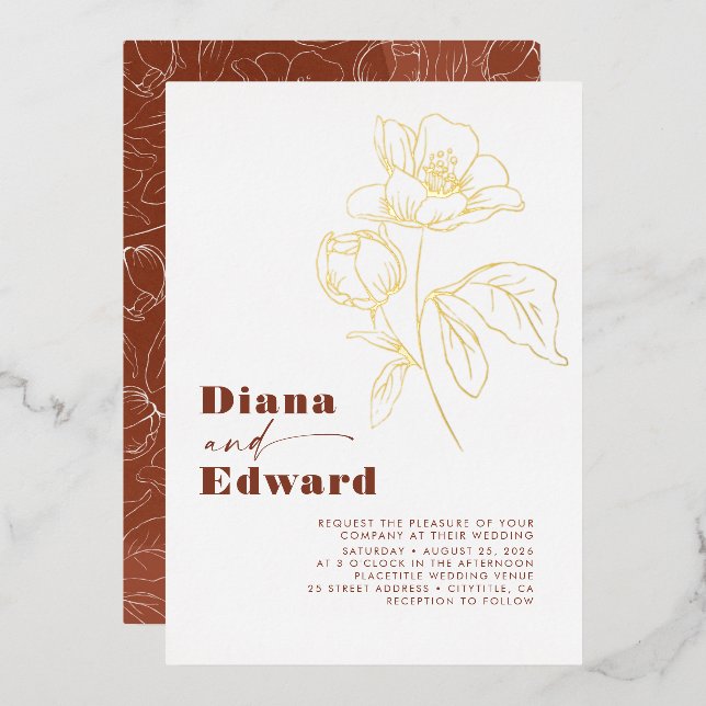 Minimalistisch White Terracotta Boho Wedding Folieneinladung (Vorderseite/Rückseite)