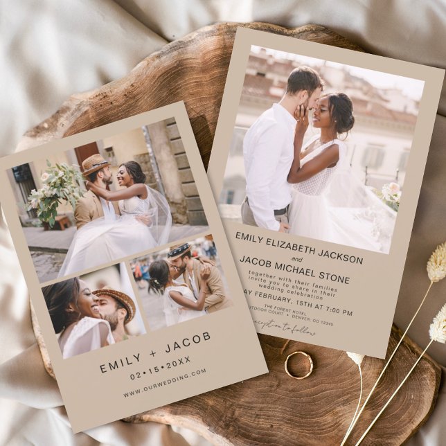 Minimalistisch White Wedding Terracotta Vier Foto Einladung (Von Creator hochgeladen)