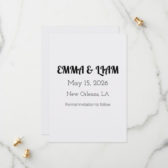 Minimalistisch-White-Willkommensvorlage Save The Date (Vorderseite/Rückseite Beispiel)