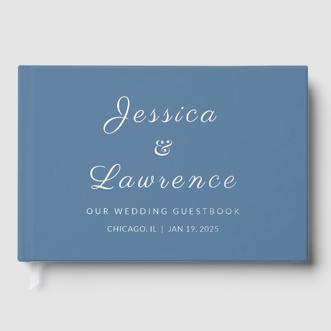 Minimalistisch Winter Dusty Blue Wedding Gästebuch (Vorderseite)