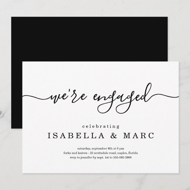 Minimalistisch Wir sind Verlobt Engagement Party I Einladung (Vorne/Hinten)