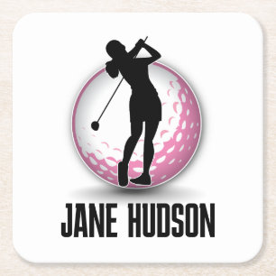 Minimalistisch Women Golf Monogram Design Rechteckiger Pappuntersetzer