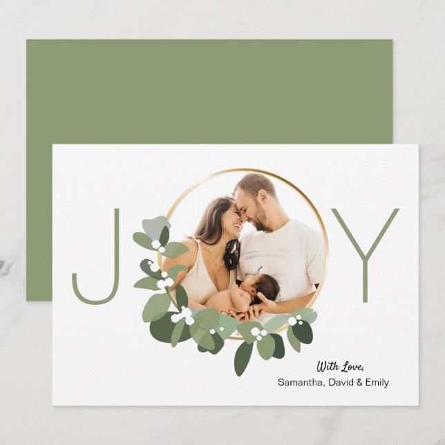 Minimalistisch Wreath Joy Custom Foto Weihnachten Karte (Vorne/Hinten)