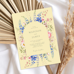 Minimalistisch-Yellow-Boho-Wildblume-Blumenhochzei Einladung