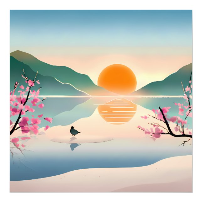 Minimalistisch Zen Sunrise Lake Fotodruck (Vorne)