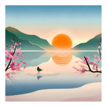 Minimalistisch Zen Sunrise Lake Stretched Canvas P