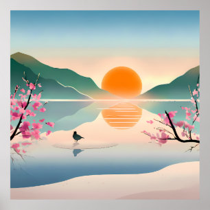 Minimalistisch Zen Sunrise Lake Stretched Canvas P Poster