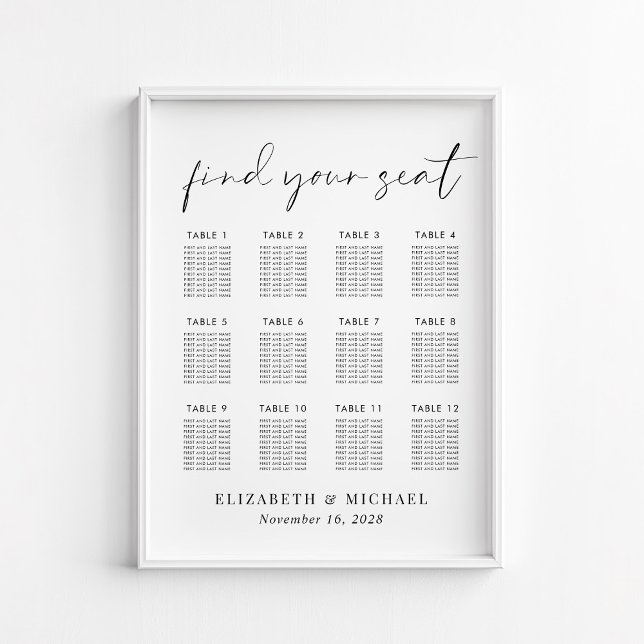Minimalistische 12 Tabelle Hochzeitstabelle Poster (Von Creator hochgeladen)