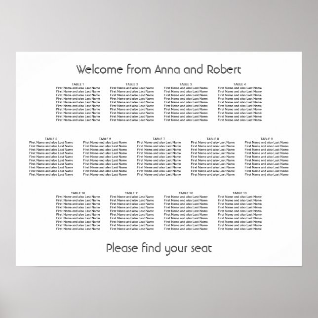 Minimalistische 13 Tabelle Hochzeitstabelle Poster (Vorne)