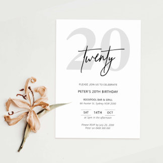 Minimalistische 20. Geburtstagsparty Einladung