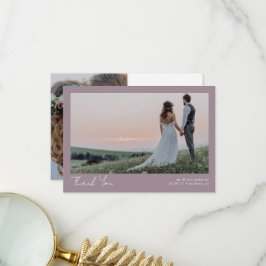 Minimalistische 2-Foto-Kalligrafie-Hochzeit Dankeskarte