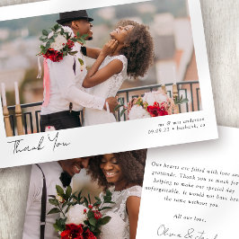 Minimalistische 2-Foto-Kalligrafie-Hochzeit Dankeskarte