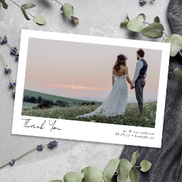 Minimalistische 2-Foto-Kalligrafie-Hochzeit Dankeskarte