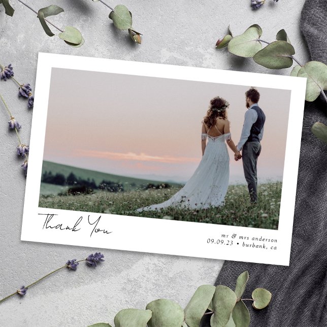 Minimalistische 2-Foto-Kalligrafie-Hochzeit Dankeskarte (Von Creator hochgeladen)