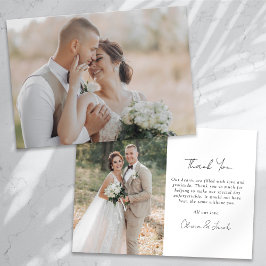 Minimalistische 2-Foto-Kalligrafie-Hochzeit Dankeskarte