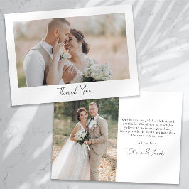 Minimalistische 2-Foto-Kalligrafie-Hochzeit Dankeskarte