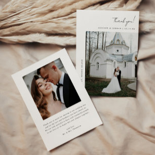 Minimalistische 2-Foto-Script-Schrift Hochzeit Dankeskarte