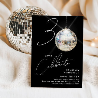 Minimalistische 30. Disco Ball Geburtstagsparty Einladung